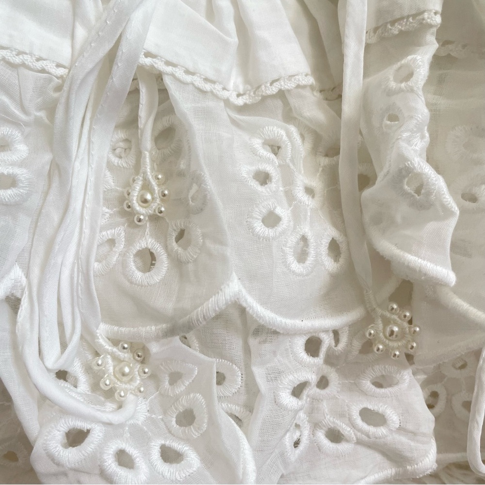 Farm Rio White Lace Cotton Mini Dress Eyelet Scalloped Victorian NWT S M - Picture 14 of 16